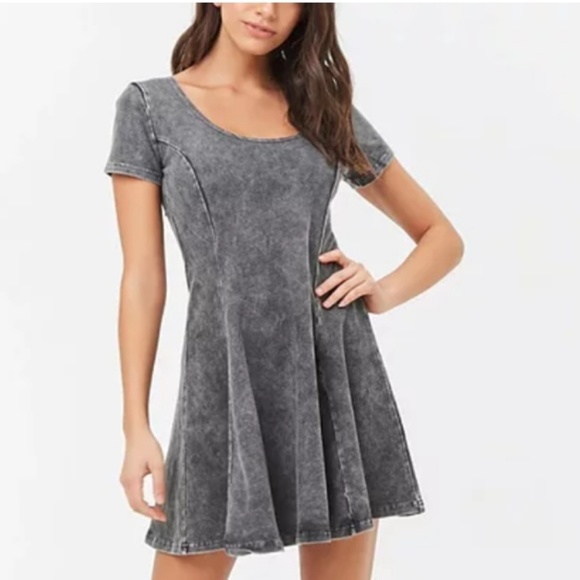 Forever 21 Dresses & Skirts - NWOT Acid Wash Grey Skater Dress F21 Women's M